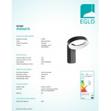 EGLO 97307 | Pernate Eglo zidna svjetiljka 1x LED 1250lm 3000K IP44 antracit, bijelo