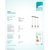 EGLO 97367 | Montefino Eglo visilice svjetiljka 3x E27 crno, prozirna