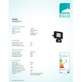 EGLO 97459 | Faedo Eglo reflektor svjetiljka sa senzorom, svjetlosni senzor - sumračni prekidač elementi koji se mogu okretati 1x LED 900lm 4000K IP44 crno, prozirna