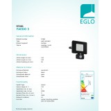 EGLO 97461 | Faedo Eglo reflektor svjetiljka sa senzorom, svjetlosni senzor - sumračni prekidač elementi koji se mogu okretati 1x LED 1800lm 4000K IP44 crno, prozirna