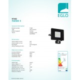 EGLO 97462 | Faedo Eglo reflektor svjetiljka sa senzorom, svjetlosni senzor - sumračni prekidač elementi koji se mogu okretati 1x LED 2750lm 4000K IP44 crno, prozirna