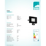 EGLO 97463 | Faedo Eglo reflektor svjetiljka sa senzorom, svjetlosni senzor - sumračni prekidač elementi koji se mogu okretati 1x LED 4800lm 4000K IP44 crno, prozirna