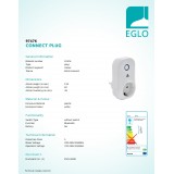 EGLO 97476 | Eglo kontrolna jedinica Plug smart rasvjeta s prekidačem s utičnicom, Bluetooth bijelo