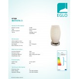 EGLO 97589 | Batista-3 Eglo stolna svjetiljka 22,5cm sa prekidačem na kablu 1x E27 poniklano mat, bijelo