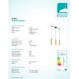 EGLO 97652 | Pinto-Gold Eglo visilice svjetiljka 3x E27 crno, prozirna, zlatno