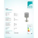EGLO 97675 | Concessa Eglo stolna svjetiljka okrugli 30cm sa prekidačem na kablu 1x E27 poniklano mat, sivo