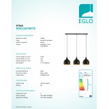 EGLO 97846 | Roccaforte Eglo visilice svjetiljka 3x E14 crno, zlatno