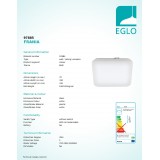 EGLO 97885 | Frania Eglo zidna, stropne svjetiljke svjetiljka četvrtast 1x LED 1600lm 3000K IP44 bijelo