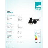 EGLO 97886 | San-Peri Eglo zidna svjetiljka sa prekidačem na kablu elementi koji se mogu okretati 1x E27 crno, bijelo
