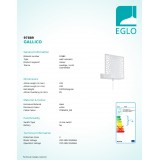 EGLO 97889 | Gallico Eglo zidna svjetiljka sa prekidačem na kablu 1x E27 bijelo