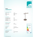 EGLO 97913 | Casamarte Eglo stolna svjetiljka 35,5cm sa tiristorski dodirnim prekidačem jačina svjetlosti se može podešavati 1x LED 450lm 3000K poniklano mat