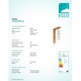 EGLO 97916 | Tocopilla Eglo zidna svjetiljka sa prekidačem na kablu 1x E27 drvo, bijelo, crno
