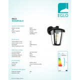 EGLO 98121 | Monreale Eglo zidna svjetiljka 1x E27 IP44 crno, prozirno