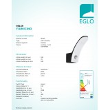 EGLO 98149 | Fiumicino-EG Eglo zidna svjetiljka sa senzorom 1x LED 1300lm 3000K IP44 crno, bijelo