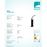 EGLO 98151 | Fiumicino-EG Eglo podna svjetiljka 45cm 1x LED 1300lm 3000K IP44 crno, bijelo