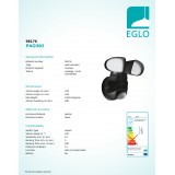 EGLO 98176 | Pagino Eglo zidna svjetiljka sa senzorom elementi koji se mogu okretati 1x LED 1800lm 5000K IP44 crno