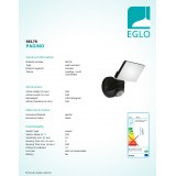 EGLO 98178 | Pagino Eglo zidna svjetiljka sa senzorom elementi koji se mogu okretati 1x LED 2300lm 5000K IP44 crno