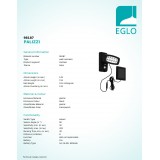 EGLO 98187 | Palizzi Eglo zidna svjetiljka sa senzorom, svjetlosni senzor - sumračni prekidač solarna baterija, elementi koji se mogu okretati 1x LED 150lm 3000K IP44 crno, prozirna