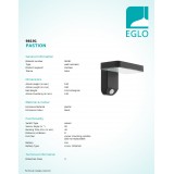 EGLO 98191 | Pastion Eglo zidna svjetiljka sa senzorom, svjetlosni senzor - sumračni prekidač solarna baterija 1x LED 200lm 3000K IP44 crno