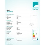 EGLO 98247 | Masserie Eglo stolna svjetiljka 38,5cm sa tiristorski dodirnim prekidačem jačina svjetlosti se može podešavati, Qi punjač telefona, punjač mobilnog telefona (bežični) 1x LED 470lm 4000K bijelo