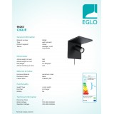 EGLO 98263 | Ciglie Eglo zidna svjetiljka sa prekidačem na kablu Qi punjač telefona, punjač mobilnog telefona (bežični) 1x GU10 345lm 3000K crno