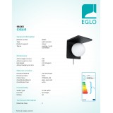 EGLO 98265 | Ciglie Eglo zidna svjetiljka sa prekidačem na kablu Qi punjač telefona, punjač mobilnog telefona (bežični) 1x E14 crno, opal