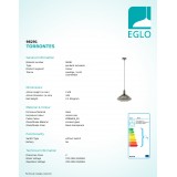 EGLO 98291 | Torrontes Eglo visilice svjetiljka 1x E27 crno, dim, zrcalo