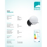EGLO 98365 | Sabalete_Camargo Eglo zidna svjetiljka elementi koji se mogu okretati 1x E27 crno, opal