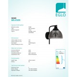 EGLO 98385 | Beleser Eglo zidna svjetiljka 1x E27 crno, prozirna crna