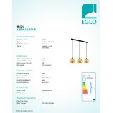 EGLO 98525 | Albaraccin Eglo visilice svjetiljka 3x E27 crno, zlatno