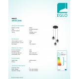 EGLO 98653 | Ariscani Eglo visilice svjetiljka 3x E27 crno, prozirna crna, zrcalo