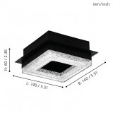 EGLO 99324 | Fradelo Eglo zidna, stropne svjetiljke svjetiljka četvrtast 1x LED 400lm 3000K crno, prozirno, učinak kristala