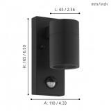 EGLO 99571 | Riga-5 Eglo zidna svjetiljka cilindar sa senzorom 1x GU10 240lm 3000K IP44 crno, prozirno