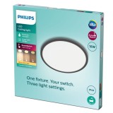 PHILIPS 8719514327283 | SuperSlim Philips zidna, stropne svjetiljke LED panel - SceneSwitch okrugli s impulsnim prekidačem jačina svjetlosti se može podešavati 1x LED 1500lm 2700K IP44 crno, bijelo