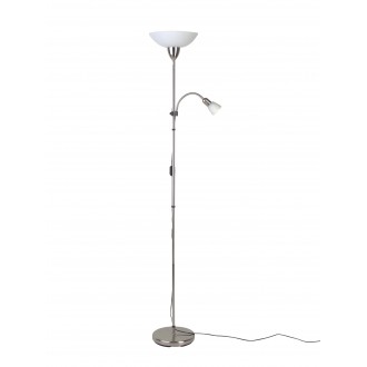 BRILLIANT 27161/13 | Darlington Brilliant podna svjetiljka 178cm sa prekidačem na kablu elementi koji se mogu okretati 1x E27 + 1x E14 satenski nikal, bijelo