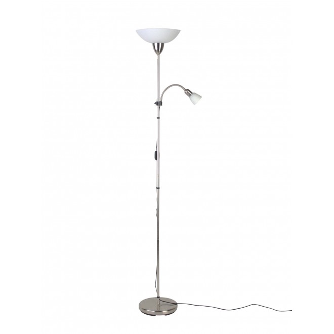 BRILLIANT 27161/13 | Darlington Brilliant podna svjetiljka 178cm sa prekidačem na kablu elementi koji se mogu okretati 1x E27 + 1x E14 satenski nikal, bijelo