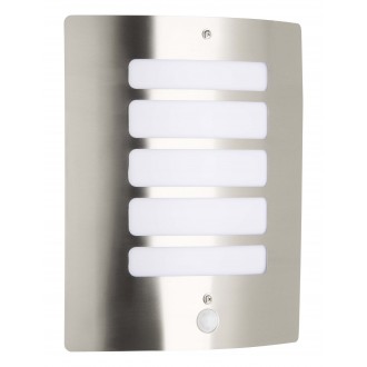 BRILLIANT 47698/82 | Todd Brilliant zidna svjetiljka sa senzorom 1x E27 IP44 plemeniti čelik, čelik sivo, bijelo