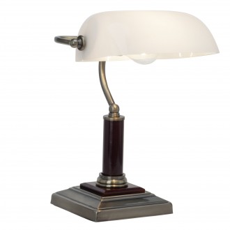 BRILLIANT 92679/31 | Bankir Brilliant stolna svjetiljka 33,5cm sa prekidačem na kablu 1x E27 antik bakar, bijelo