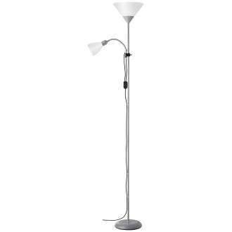 BRILLIANT 93008/05 | Spari4 Brilliant podna svjetiljka 180cm sa prekidačem na kablu elementi koji se mogu okretati 1x E27 + 1x E14 srebrno, bijelo