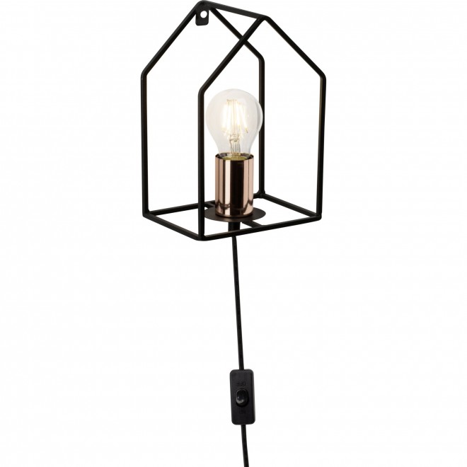 BRILLIANT 93693/29 | HomeB Brilliant zidna svjetiljka sa prekidačem na kablu 1x E27 crno, crveni bakar