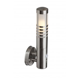 BRILLIANT 96196/82 | Gerna Brilliant zidna svjetiljka sa senzorom 1x E27 IP44 plemeniti čelik, čelik sivo, bijelo