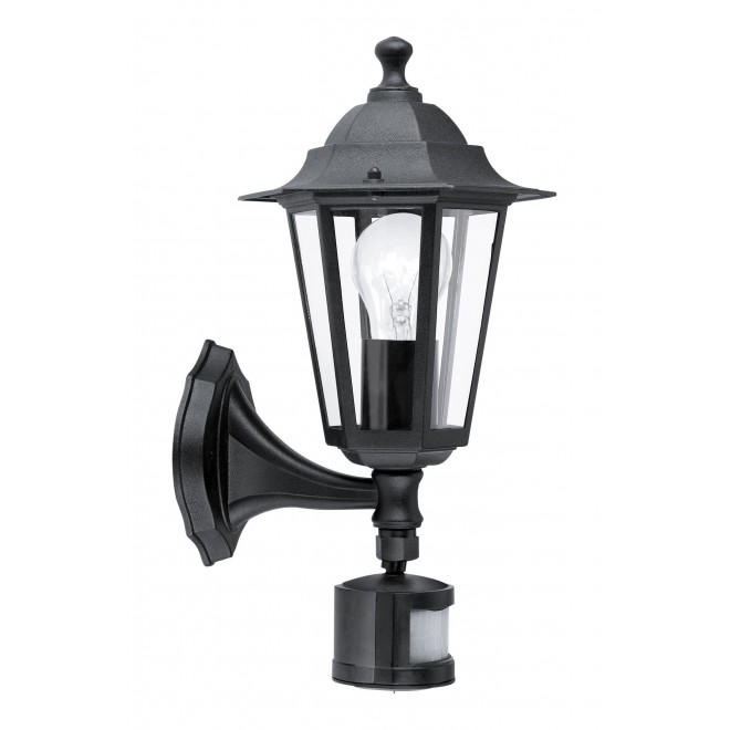 EGLO 22469 | Laterna8 Eglo zidna svjetiljka sa senzorom 1x E27 IP44 crno, prozirna
