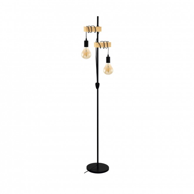 EGLO 32919 | Townshend Eglo podna svjetiljka 166,5cm sa prekidačem na kablu 2x E27 crno, smeđe