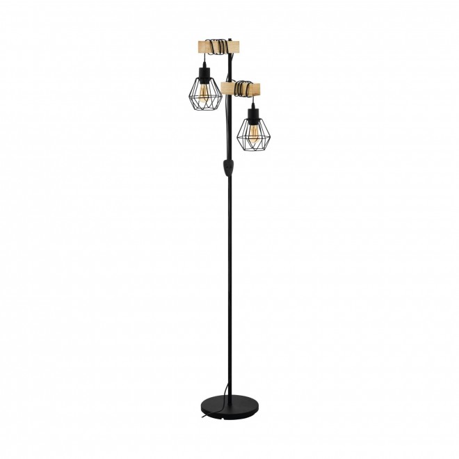 EGLO 43137 | Townshend-5 Eglo podna svjetiljka 166,5cm sa prekidačem na kablu 2x E27 crno, bezbojno, smeđe
