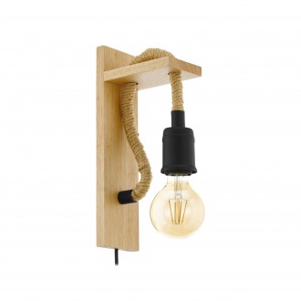 EGLO 43197 | Rampside Eglo zidna svjetiljka sa prekidačem na kablu 1x E27 crno, bezbojno, smeđe