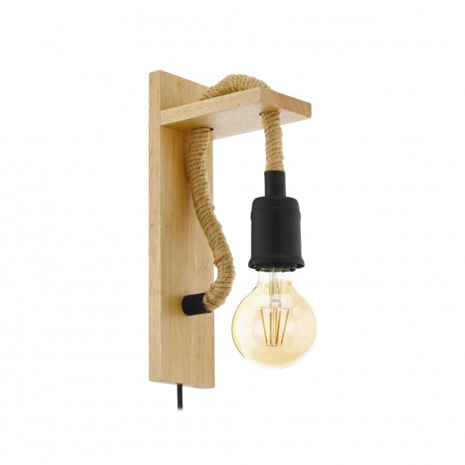 EGLO 43197 | Rampside Eglo zidna svjetiljka sa prekidačem na kablu 1x E27 crno, bezbojno, smeđe
