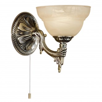 EGLO 85859 | Marbella Eglo zidna svjetiljka s poteznim prekidačem 1x E14 bronca, šampanjac žuto, alabaster