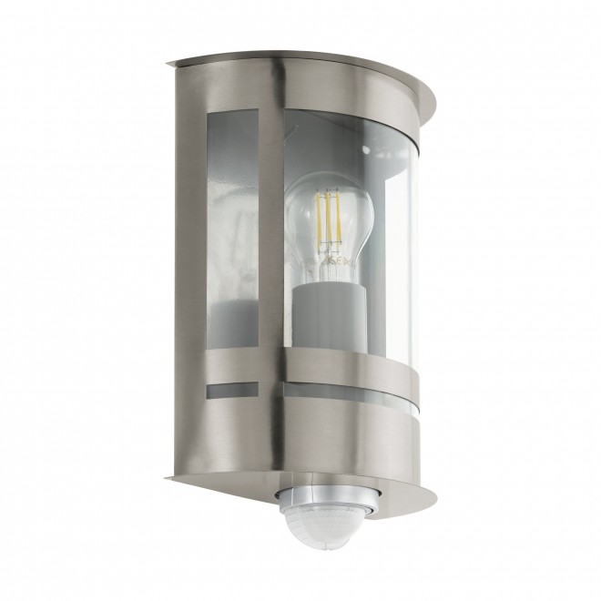 EGLO 97284 | Tribano Eglo zidna svjetiljka sa senzorom, svjetlosni senzor - sumračni prekidač 1x E27 IP44 plemeniti čelik, čelik sivo, prozirna