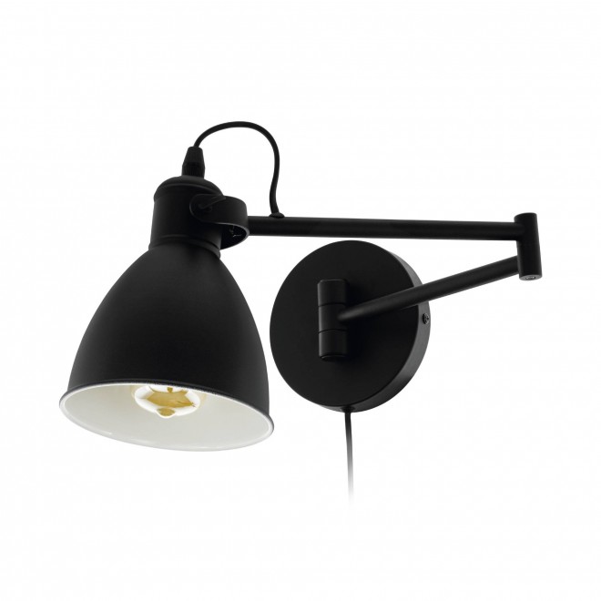 EGLO 97886 | San-Peri Eglo zidna svjetiljka sa prekidačem na kablu elementi koji se mogu okretati 1x E27 crno, bijelo