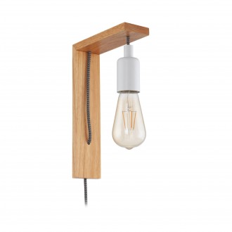 EGLO 97916 | Tocopilla Eglo zidna svjetiljka sa prekidačem na kablu 1x E27 drvo, bijelo, crno